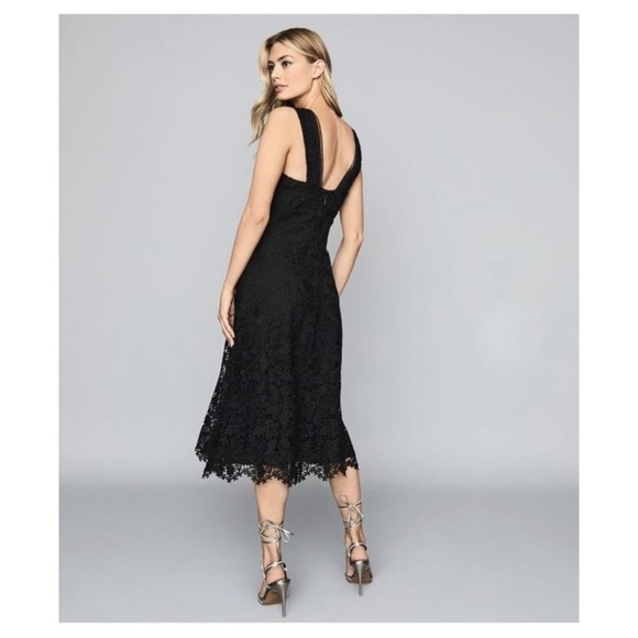 REISS Black Barbara Lace Midi Dress Size 4 - Picture 3 of 15